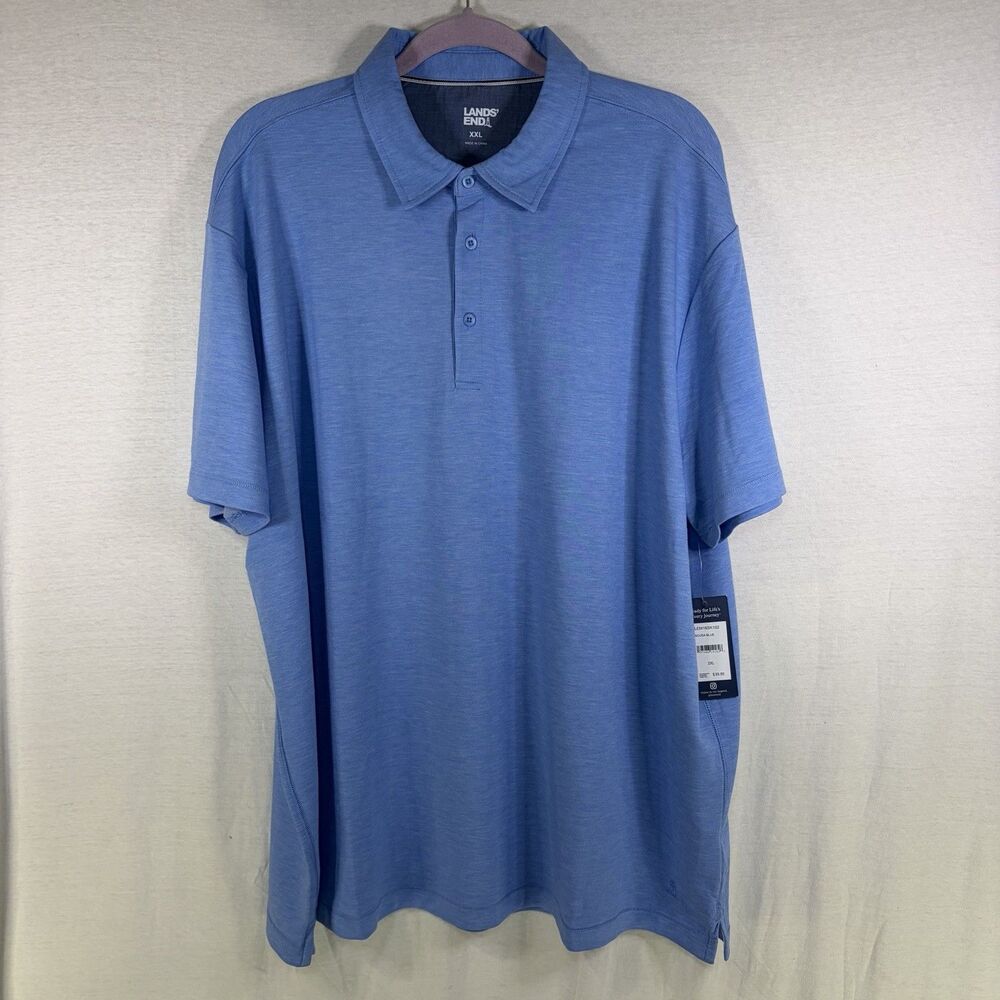 Lands End Mens Blue Polo Shirt Size XXL Short Sleeve NWT